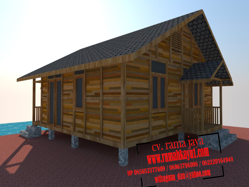 Desain rumah kayu 2 kamar minimalis